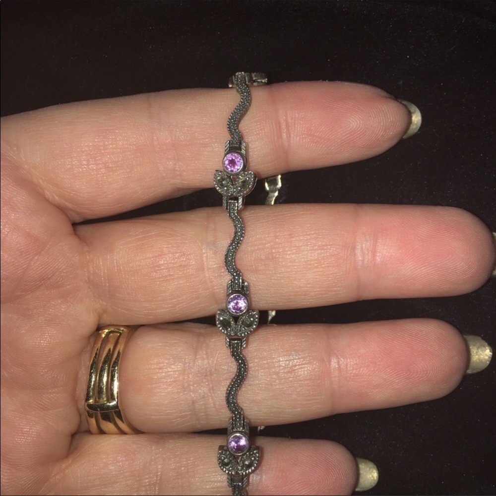 925 silver,purple amethyst and diamonds bracelet
